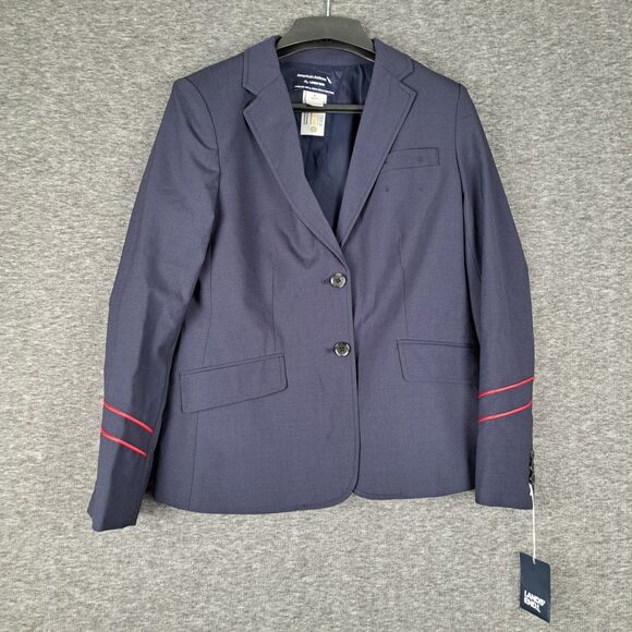 American Airlines Lands End Women’s Size 4 Navy Blue Blazer Wool Blend NEW NWT - Picture 1 of 13
